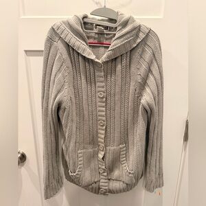 Chunky Cable Knit Hooded Cardigan Gray XL Cozy